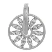 Pendentif rond fleur ajourée 14x11.5 mm avec oxydes de Zirconium  - Rhodié - Crystal x1
