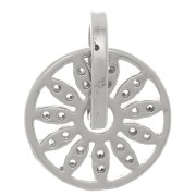 Pendentif rond fleur ajourée 14x11.5 mm avec oxydes de Zirconium - Rhodié - Crystal x1