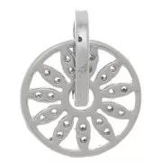 Pendentif rond fleur ajourée 14x11.5 mm avec oxydes de Zirconium  - Rhodié - Crystal x1