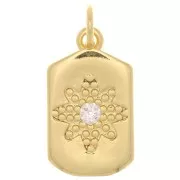 Pendentif plaque rectangle 17x10 mm - motif étoile avec  oxyde de Zirconium  - Doré - Crystal x1