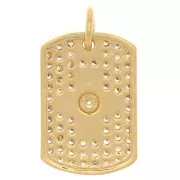 Pendentif plaque rectangle 16x11 mm avec oxydes de Zirconium  et étoile - Doré - Crystal x1