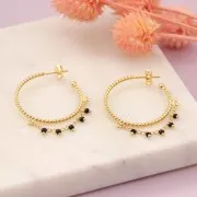 Créoles fil torsadé 32 mm avec 2 anneaux ouvert - Doré à l'or fin x2