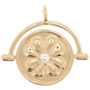Pendentif réversible 20x21 mm avec oxyde de zirconium - motif fleur - Plaqué Or 3 microns x1