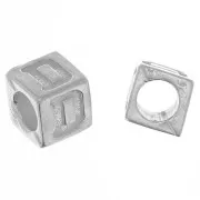 Perle lettre alphabet cube 5 mm avec gros trou - D - Argent 925 x1