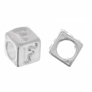 Perle lettre alphabet cube 5 mm avec gros trou - F - Argent 925 x1|raw }}