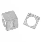 Perle lettre alphabet cube 5 mm avec gros trou - I - Argent 925 x1