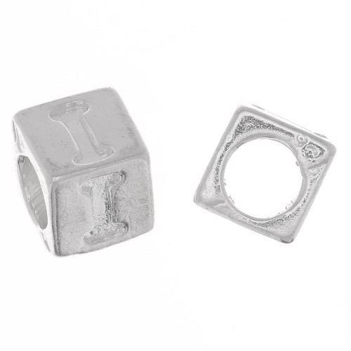 Perle lettre alphabet cube 5 mm avec gros trou - I - Argent 925 x1