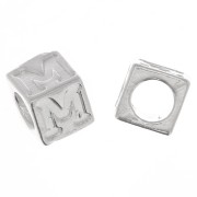 Perle lettre alphabet cube 5 mm avec gros trou - M - Argent 925 x1