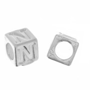 Perle lettre alphabet cube 5 mm avec gros trou - N - Argent 925 x1|raw }}