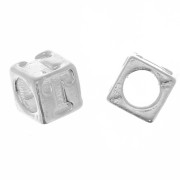 Perle lettre alphabet cube 5 mm avec gros trou - T - Argent 925 x1