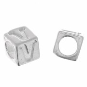 Perle lettre alphabet cube 5 mm avec gros trou - V - Argent 925 x1|raw }}