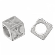 Perle lettre alphabet cube 5 mm avec gros trou - X - Argent 925 x1|raw }}