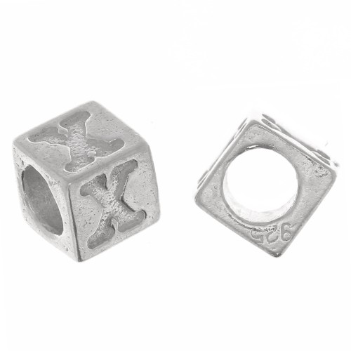 Perle lettre alphabet cube 5 mm avec gros trou - X - Argent 925 x1