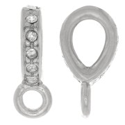 Attache pendentif strassé 16x5 mm avec anneau fermé - Rhodié - Crystal x1