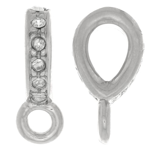 Attache pendentif strassé 16x5 mm avec anneau fermé - Rhodié - Crystal x1