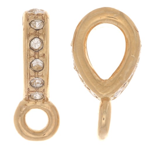 Attache pendentif strassé 16x5 mm avec anneau fermé - Doré - Crystal x1