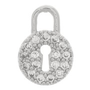 Breloque cadenas rond avec oxydes de Zirconium  10x7 mm - Rhodié - Crystal x1