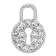 Breloque cadenas rond avec oxydes de Zirconium  10x7 mm - Rhodié - Crystal x1