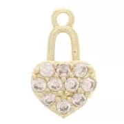 Breloque cadenas coeur avec oxydes de Zirconium  11x7 mm - Doré - Crystal x1