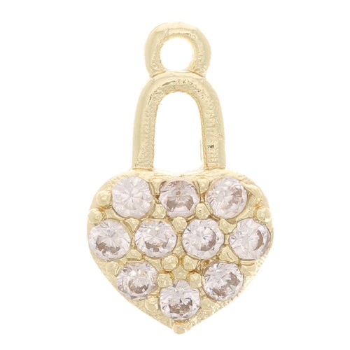 Breloque cadenas coeur avec oxydes de Zirconium  11x7 mm - Doré - Crystal x1