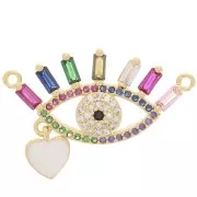 Intercalaire oeil avec oxydes de Zirconium  et petit coeur en résine époxy 15x28 mm - Doré x1