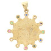 Pendentif oeil bleu avec oxydes de Zirconium  et résine époxy 22mm - Doré - Blanc x1