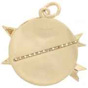 Pendentif rond et flèches avec oxydes de Zirconium  et résine époxy 23 mm - Doré - Noir x1