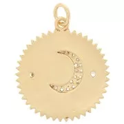 Pendentif rond motif lune avec oxydes de Zirconium  & résine époxy 20 mm Blanc