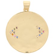 Pendentif rond avec oxydes de Zirconium  & résine époxy 23 mm - motif oeil - Doré - Bleu x1