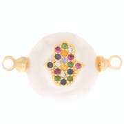 Intercalaire rond perle d'eau douce et main de Fatma en oxydes de Zirconium  12 mm - Doré x1