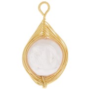Pendentif goutte imitation perle d'eau douce 26x14 mm - Blanc - Doré x1|raw }}