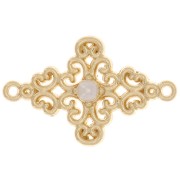 Intercalaire losange travaillé avec perle imitation nacre 19x12 mm - Doré x1|raw }}