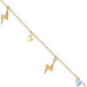 Chaîne maille Forçat avec breloques éclairs & coeurs en verre 8 mm - Doré x1m