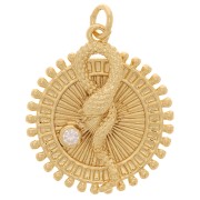 Pendentif rond travaillé - serpent en relief - avec  oxyde de Zirconium  25x22 mm - Doré x1|raw }}