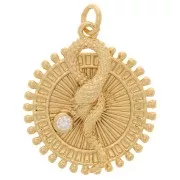 Pendentif rond travaillé - serpent en relief - avec  oxyde de Zirconium  25x22 mm - Doré x1
