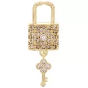 Pendentif cadenas et clé avec oxydes de Zirconium 26x9 mm - Doré - Crystal x1