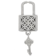 Pendentif cadenas et clé avec oxydes de Zirconium 26x9 mm - Rhodié - Crystal x1