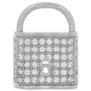 Pendentif cadenas avec oxydes de Zirconium  19x14 mm - Rhodié - Crystal x1