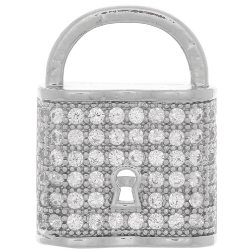 Pendentif cadenas avec oxydes de Zirconium  19x14 mm - Rhodié - Crystal x1