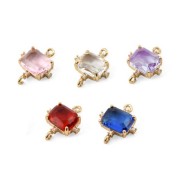 Intercalaire rectangle en verre avec oxydes de Zirconium 17x14 mm - Doré - Violet - Crystal x1