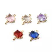 Intercalaire rectangle en verre avec oxydes de Zirconium 17x14 mm - Doré - Violet - Crystal x1