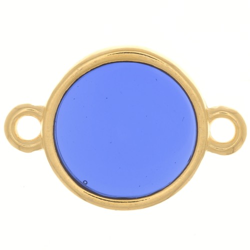 Intercalaire rond résine époxy - vitrail - 11 mm Doré à l'or fin - Cobalt x1