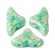 Perles en verre Hélios® par Puca® 6x10mm - Opaque Green Turquoise Gold Splash x10g|raw }}