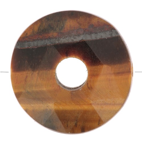 Perle donuts facettée 12 mm pierre gemme - Oeil de tigre x1