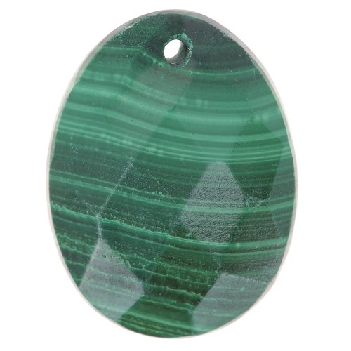 Pendentif facetté ovale 20x15 mm en pierre gemme - Malachite x1