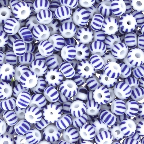 Preciosa Perles rocailles rayées 8/0 3 mm - Blanc - Bleu x20g