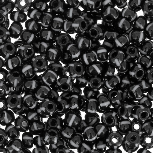 Preciosa Perles rocailles rayées 8/0 3 mm - Noir - Blanc x20g