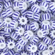 Preciosa Perles rocailles rayées 6/0 4 mm - Bleu - Blanc x20g