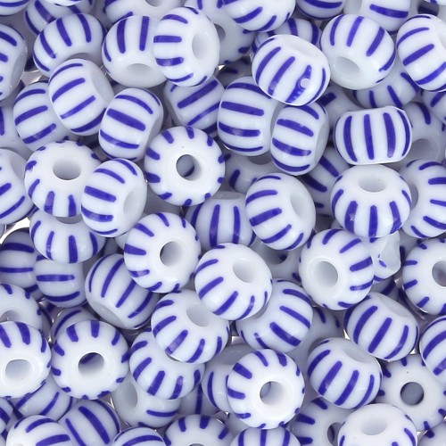 Preciosa Perles rocailles rayées 6/0 4 mm - Bleu - Blanc x20g
