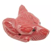 Pendentif tête de loup 35x25 mm en pierre gemme - Jaspe rouge x1